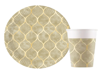 ZESTAW TALERZYKI+KUBECZKI GEOMETRYCZNE ZŁOTE