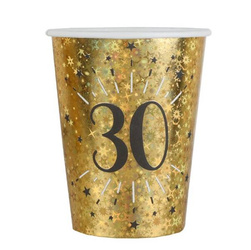 KUBECZKI PAPIEROWE 30 URODZINY ZŁOTE 250 ML 10 SZT.