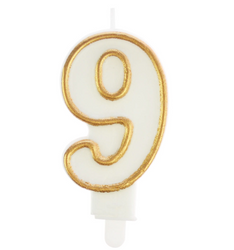 ŚWIECZKA URODZINOWA BIAŁA OBWÓDKA ZŁOTA CYFRA 9
