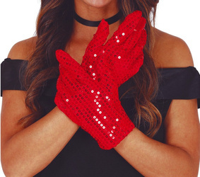 RĘKAWICZKI CEKINOWE CZERWONE 22 CM