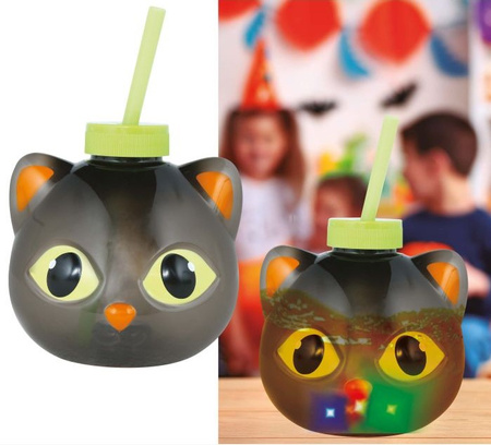 KUBEK KOT ZE SŁOMKĄ 17 CM HALLOWEEN