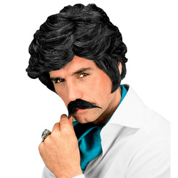 PERUKA MĘSKA CZARNA CASANOWA + WĄSY