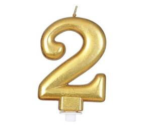 ŚWIECZKA URODZINOWA CYFRA 2 ZŁOTA 8 CM