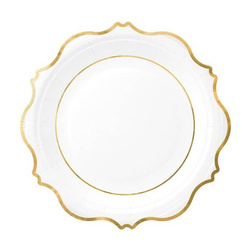TALERZYKI PAPIEROWE BIAŁO-ZŁOTE 7 CALI 6 SZT.
