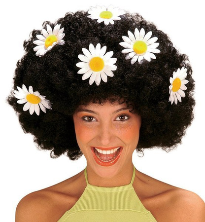 PERUKA AFRO BRĄZ Z KWIATAMI