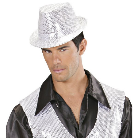 KAPELUSZ FEDORA CEKINOWY SREBRNY