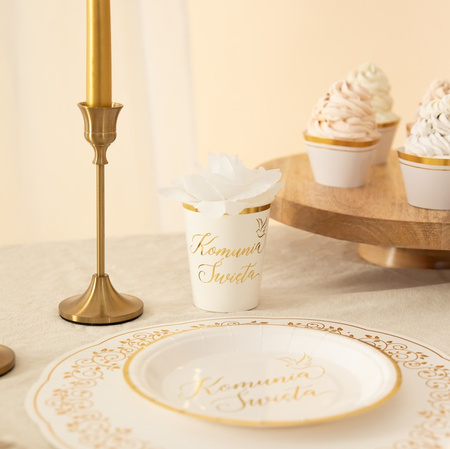 KUBKI PAPIEROWE KOMUNIA ŚWIĘTA BIAŁO-ZŁOTE 220 ML 6 SZT. IHS