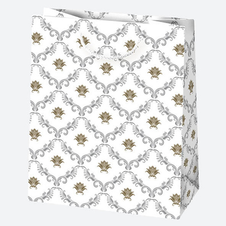 TORBA NA PREZENTY SREBRNO-ZŁOTY DESEŃ 19X23X10,5 CM
