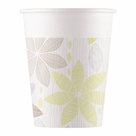 KUBECZKI PAPIEROWE PASTELOWE LIŚCIE 200 ML 8 SZT.