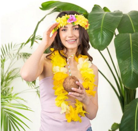 NASZYJNIK HAWAJSKI KWIATY ŻÓŁTY 115 CM