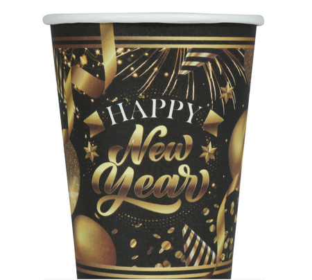  KUBECZKI PAPIEROWE SYLWESTROWE HAPPY NEW YEAR 240 ML 6 SZT