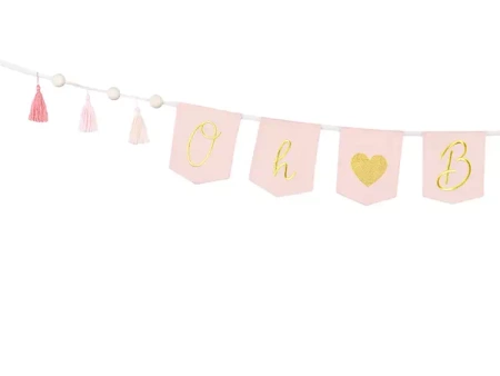 BANER OH BABY Z FRĘDZLAMI JASNY RÓŻOWY 250 CM