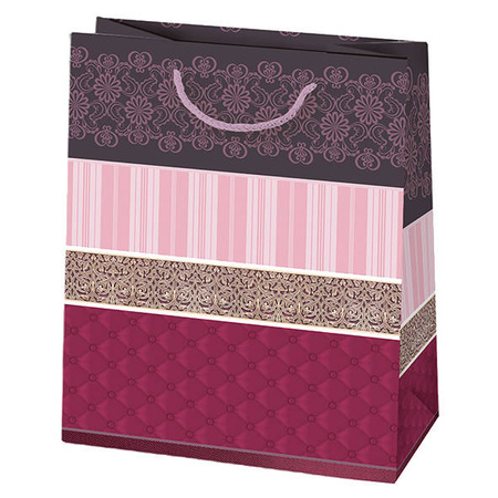 TORBA NA PREZENTY ORNAMENT RÓŻ 19X23X10,5 CM