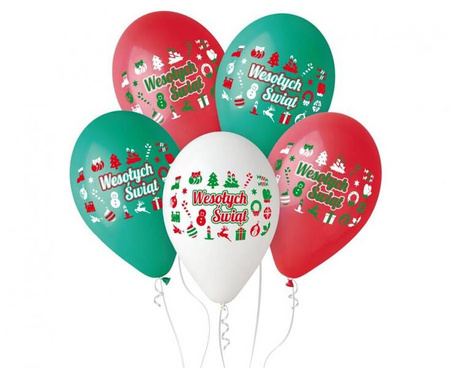 BALONY WESOŁYCH ŚWIĄT 3 KOLORY 30CM / 5 szt.