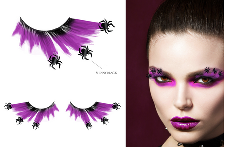 SZTUCZNE RZĘSY FIOLETOWE Z PAJĄKAMI HALLOWEEN