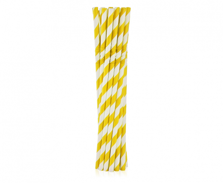 SŁOMKI PAPIEROWE ŻÓŁTE W PASKI 12 SZT