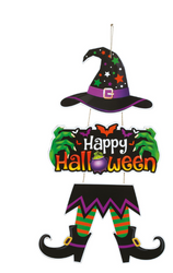 DREWNIANA DEKORACJA HAPPY HALLOWEEN CZAROWNICA 31X59 CM