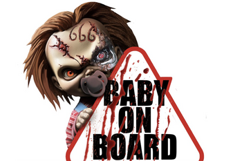 "BABY ON BOARD" STRASZNA LALECZKA NAKLEJKA 17 CM HALLOWEEN