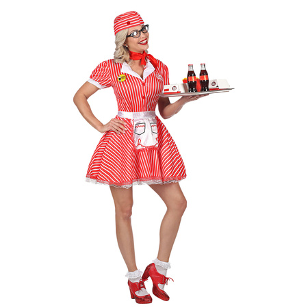 50s WAITRESS (dress with petticoat, apron, pin, neckscarf, headpiece)