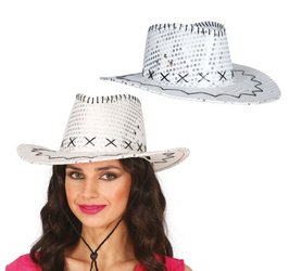 KAPELUSZ KOWBOJSKI CEKINOWY SREBRNY