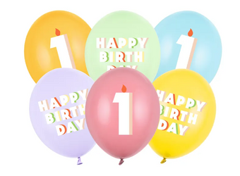 BALONY LATEKSOWE HAPPY BIRTHDAY 30 CM 6 SZT CYFRA 1