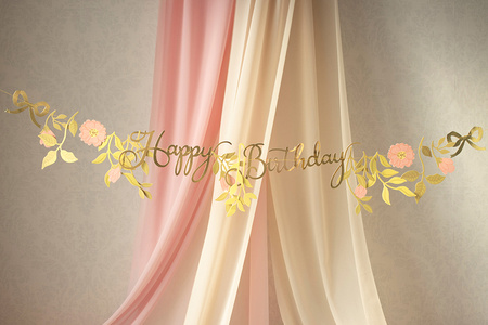 BANER HAPPY BIRTHDAY KWIATY RÓŻOWO ZŁOTY 1.3 M