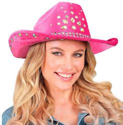 KAPELUSZ KOWBOJSKI RÓŻOWY Z DIAMENTAMI