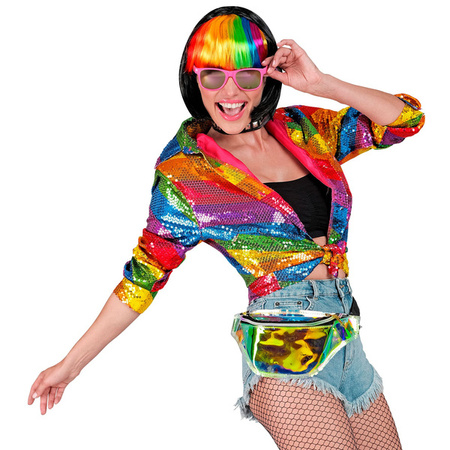 KOSZULA DAMSKA CEKINOWA TĘCZOWA 