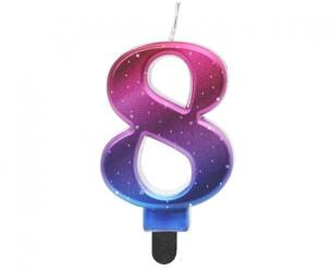 ŚWIECZKA URODZINOWA CYFRA 8 KOSMOS OMBRE 8 CM