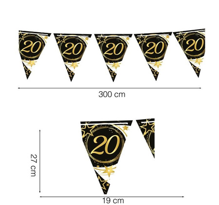 GIRLANDA PAPIEROWA 20 URODZINY GWIAZDKI 3 M