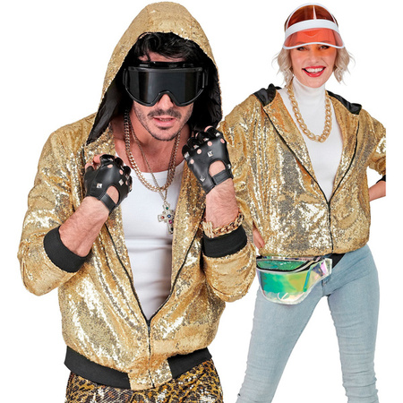 KURTKA CEKINOWA ZŁOTA BOMBERKA Z KAPTUREM