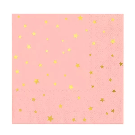 SERWETKI BRZOSKWINIOWE ZŁOTE GWIAZDKI 10SZT