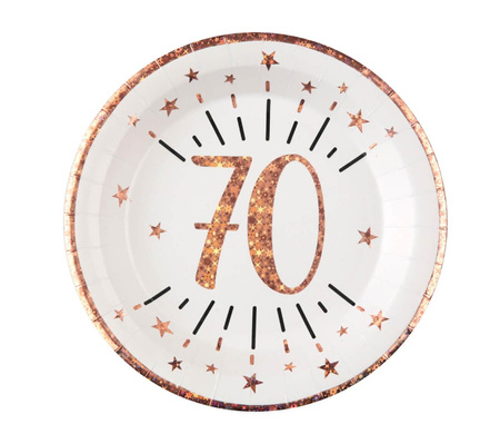 TALERZYKI PAPIEROWE 70 URODZINY RÓŻOWE 23 CM 10 SZT.