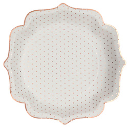 TALERZYKI PAPIEROWE RÓŻOWO-ZŁOTE KROPKI BIAŁE 21 CM 10 SZT