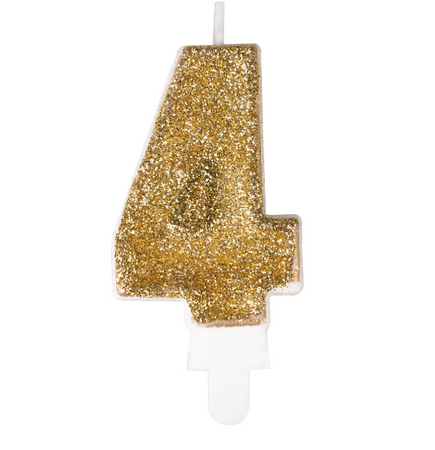 ŚWIECZKA URODZINOWA CYFRA 4 BROKATOWA ZŁOTA