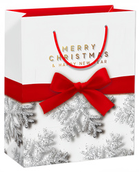 TOREBKA PREZENTOWA ŚWIĄTECZNA BIAŁO SREBRNA 32 X 26 X 16 CM