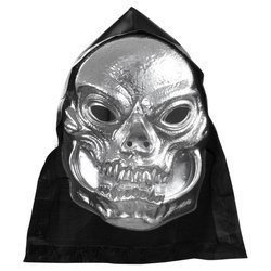 MASKA CZASZKA SREBRNA Z KAPUTREM