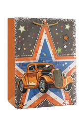 Torba prezentowa Motoryzacja retro pomarańczowa 40x31x12 cm