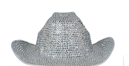 KAPELUSZ KOWBOJSKI KLUBOWY SREBRNY Z KRZYSZTAŁKAMI