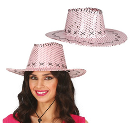 KAPELUSZ KOWBOJSKI CEKINOWY RÓŻOWY