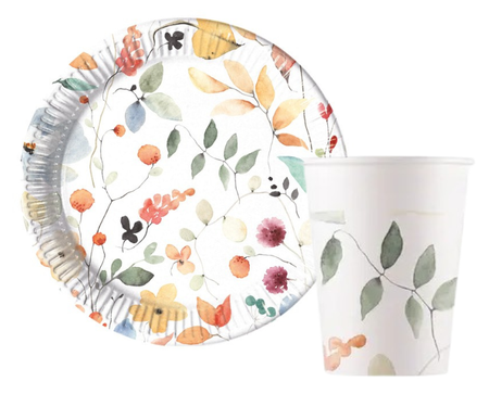 ZESTAW BUKIET KWIATÓW KUBECZKI + TALERZYKI