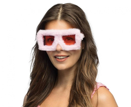 Okulary party puszyste różowe z futerkiem unisex party 