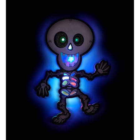 SCHELETRO DECORO PARETE CON 6 LUCI LED MULTICOLORE LAMPEGGIANTI 29x21 cm 