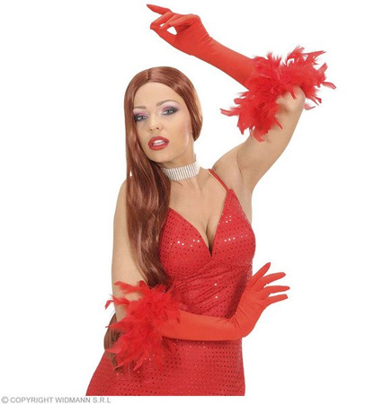 RĘKAWICZKI CZERWONE Z PIÓRAMI