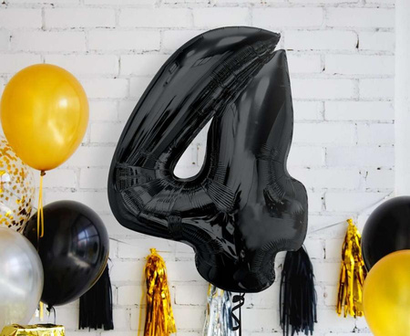 BALON FOLIOWY CYFRA 4 CZARNA 92 CM