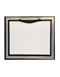 TORBA PREZENTOWA BIAŁO-CZARNA GWIAZDKI ZŁOTE 18X23X10 CM