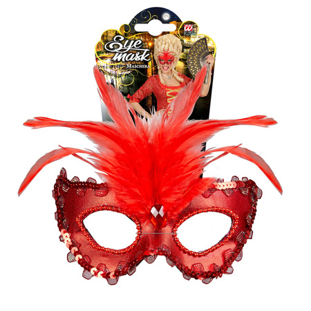 MASKA CZERWONA BARONOWEJ Z PIÓRAMI