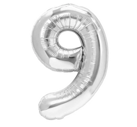 BALON FOLIOWY CYFRA 9 SREBRNY 100 CM