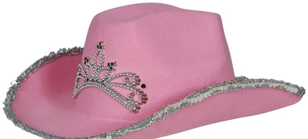 RÓŻOWY KAPELUSZ KOWBOJSKI Z DIADEMEM