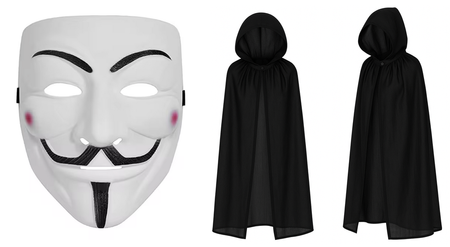 ZESTAW MASKA ANONYMOUS+PELERYNA CZARNA